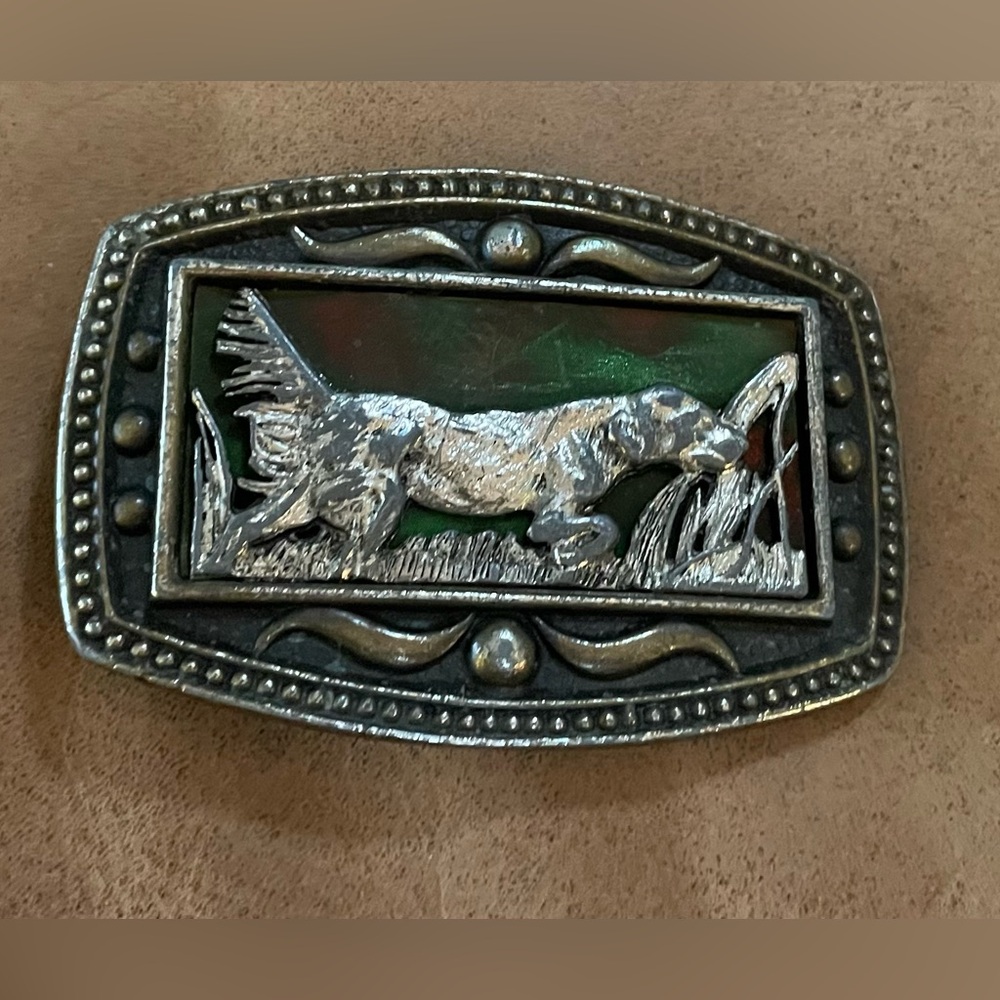 Vintage Metal Hunting Dog Belt Buckle CII New York
